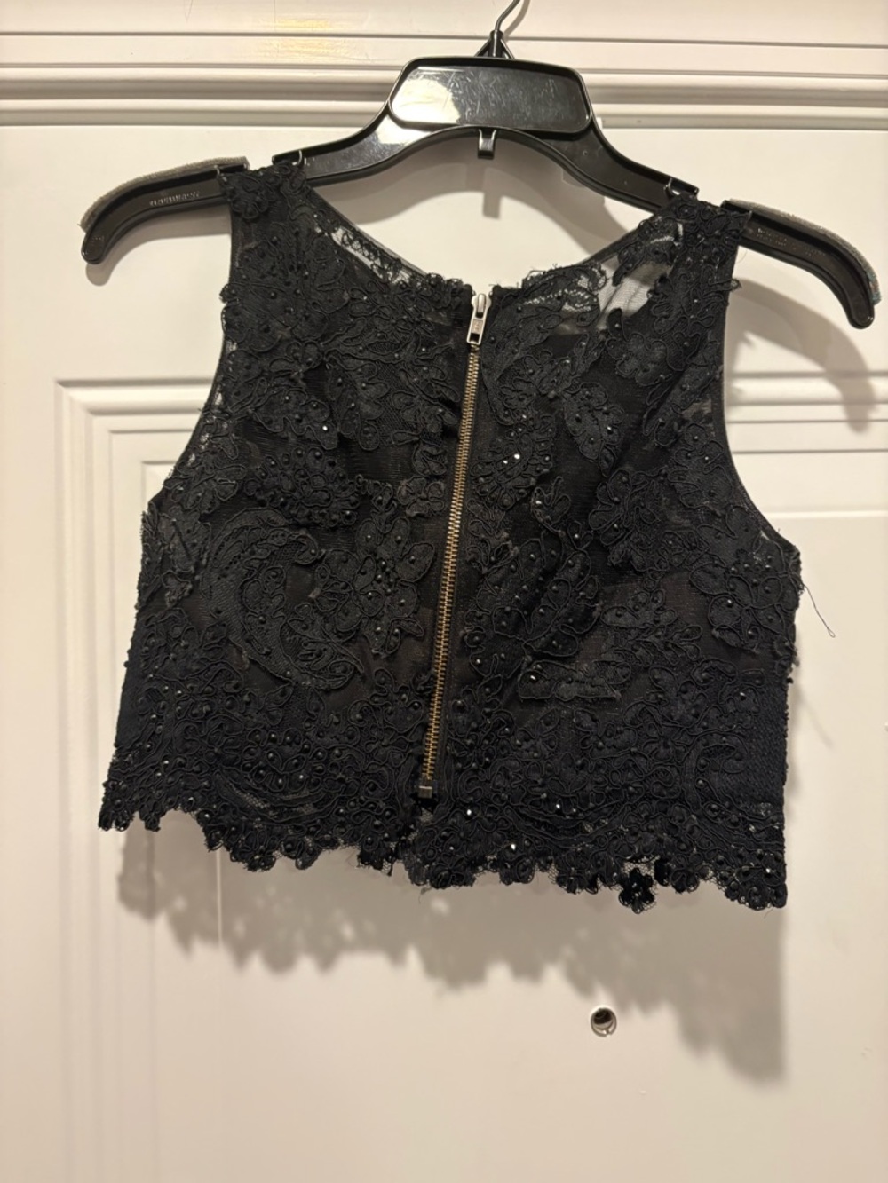Sherri Hill Black Lace Top and Polka Dot Cocktail Dress with Gold Zipper Detail - Picture 4 of 6